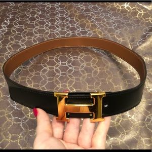 Authentic Black Brown Gold Hermès H Constance Belt